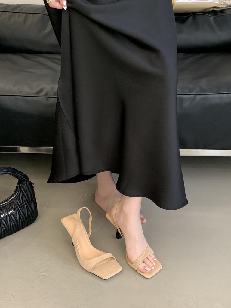 French retro square head stiletto high heels women's outer wear 2025 summer new open-toed fairy style with sandals