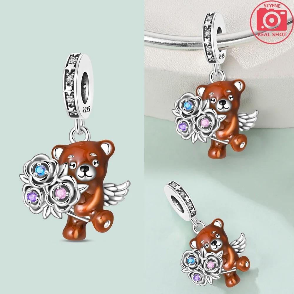 Pendants Woman Original Copper Rose Flower Bear Butterfly Beads Fit Bracelet Pendant Jewelry Making Up For Women Fine Gift