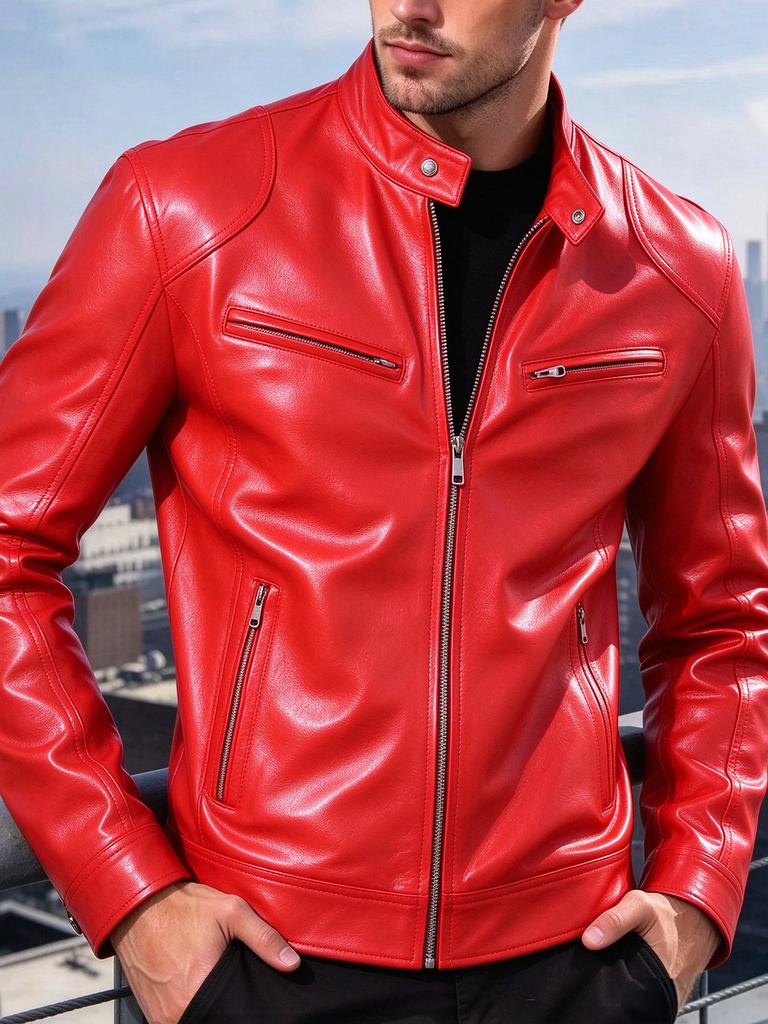 New men's stand-up collar locomotive leather jacket spring and autumn slim short PU leather jacket fashion casual jacket