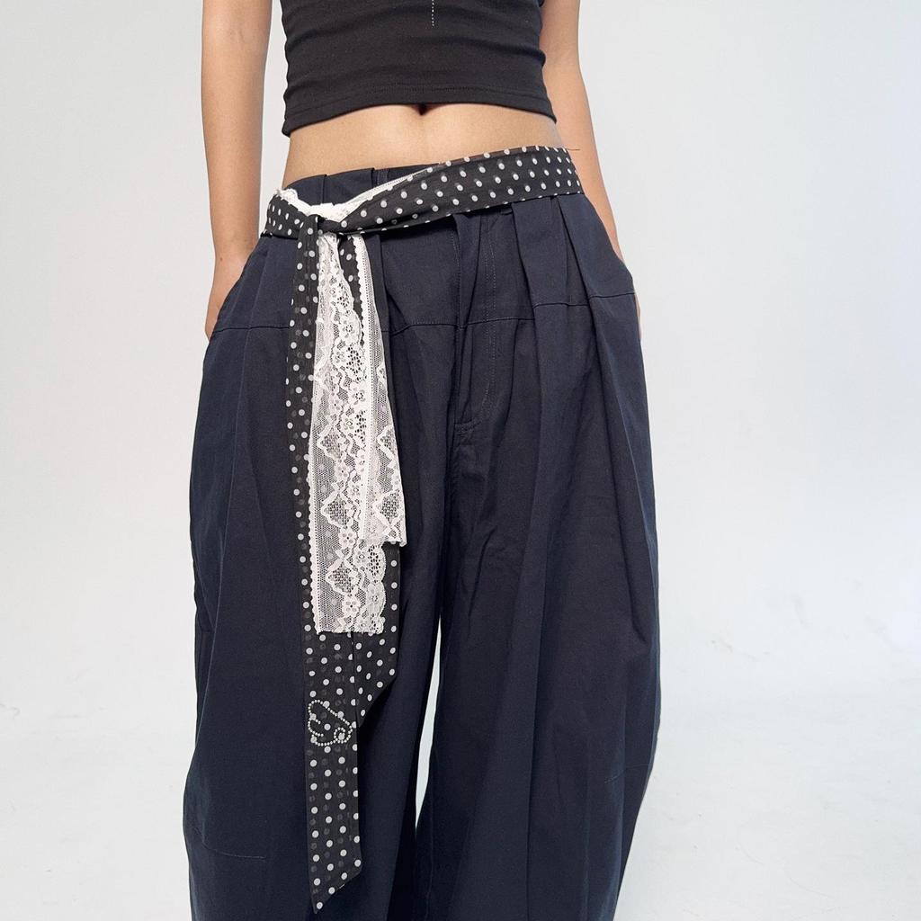 Retro Damstil Prickig Sidenscarf Bälte med Spets Midjekorsett - Perfekt till Jeans eller Kjola