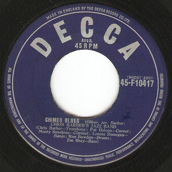 

7inch Record CHRIS BARBER S JAZZ BAND - Chimes Blues 45F10417 DECCA 1954 UK Jazz Used