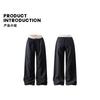Unisex Navy Blue Plaid Cotton Loose Straight Leg Pants Lightweight Casual Trousers Teens Adults