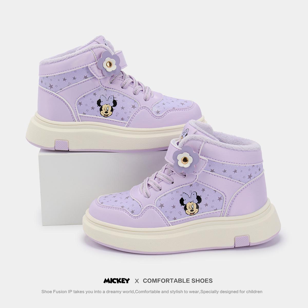 

Disney Mickey High-Top Sneakers: Winter Velvet Warm Non-Slip Shoes for Girls 30 фіолетовий