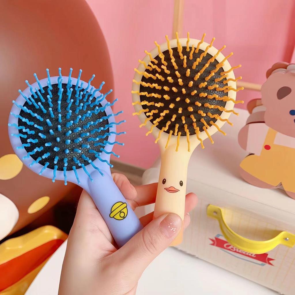 Cute Cartoon Air Cushion Comb for Girls and Teens: Portable Hairbrush with Mirror and Massage Feature.