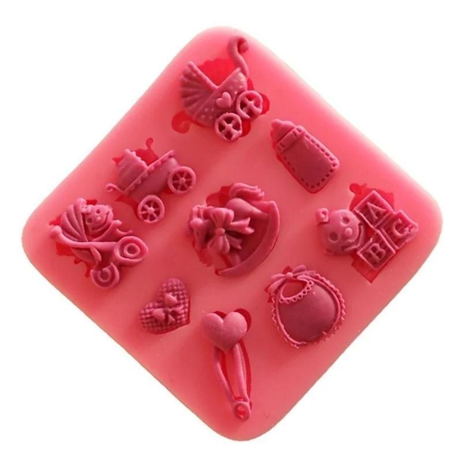 1 Pcs Baking Tools DIY Flip Sugar Cakes Baby Carriages Baby Bottles Bottles Letters Trojans Toys Silicone Clay Mold
