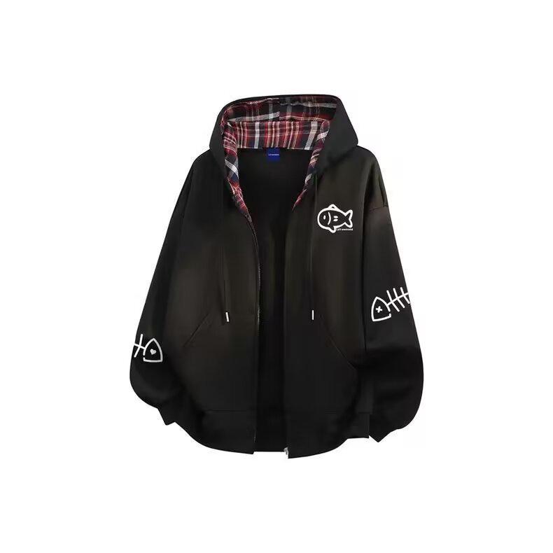 Men s Japanese Style Velvet-Lined Hoodie - Autumn/Winter Fashion 2XL чёрный