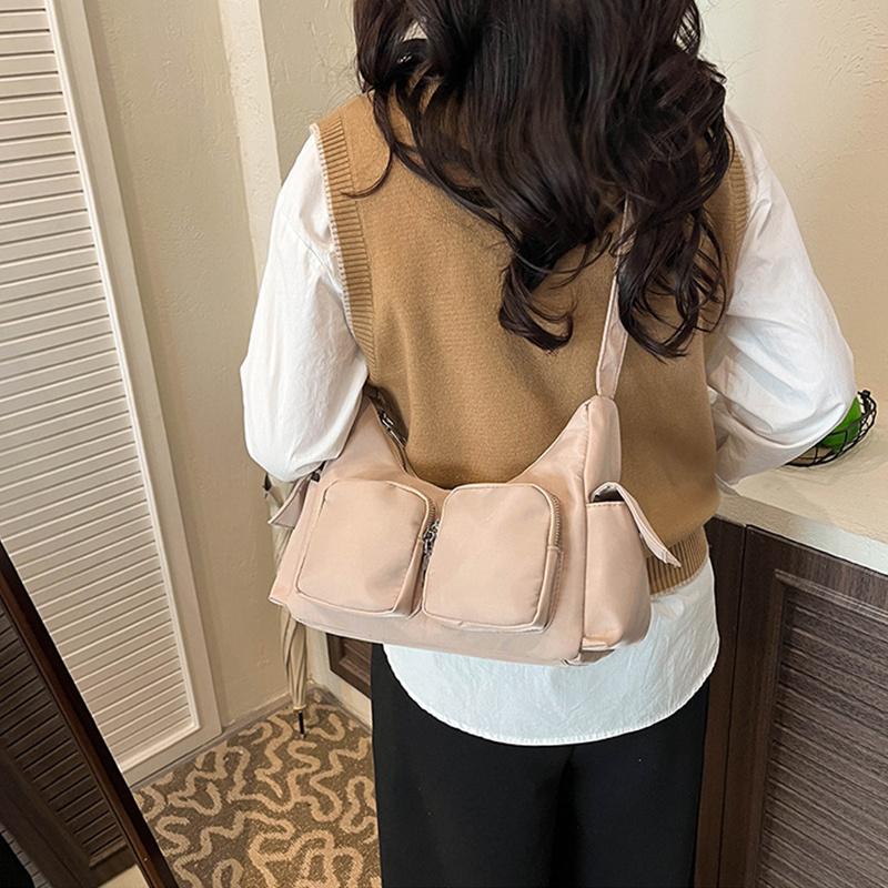 Yogodlns Simple Retro Shoulder Bags for Women Outdoor Travel Ladies Multi-Pocket Crossbody Bag Solid Color Girl Hobos Tote Handbag