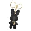 Rabbit Keychain Stuffed Toy Leather Korean Fluffy Animal Fashionable Cute Adult Girls Bag Charm Rabbit Key Ring Ladies Women Girls
