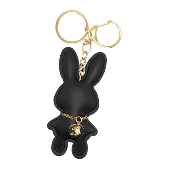 Rabbit keychain stuffed toy leather Korean fluffy animal fashionable cute adult girls bag charm rabbit key ring ladies women girls