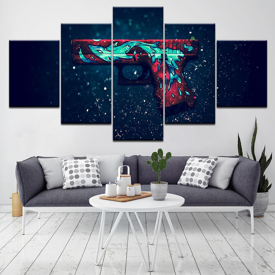 

Counter Strike gun 5 Piece Wall Art Canvas Print modern Poster Modular art painting for Living Room Home Decor 20x35 20x45 20x55cm