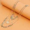 Retro Stacked Multi-layer Small Hole Chain Turquoise Square Mini Love Pendant Necklace Women