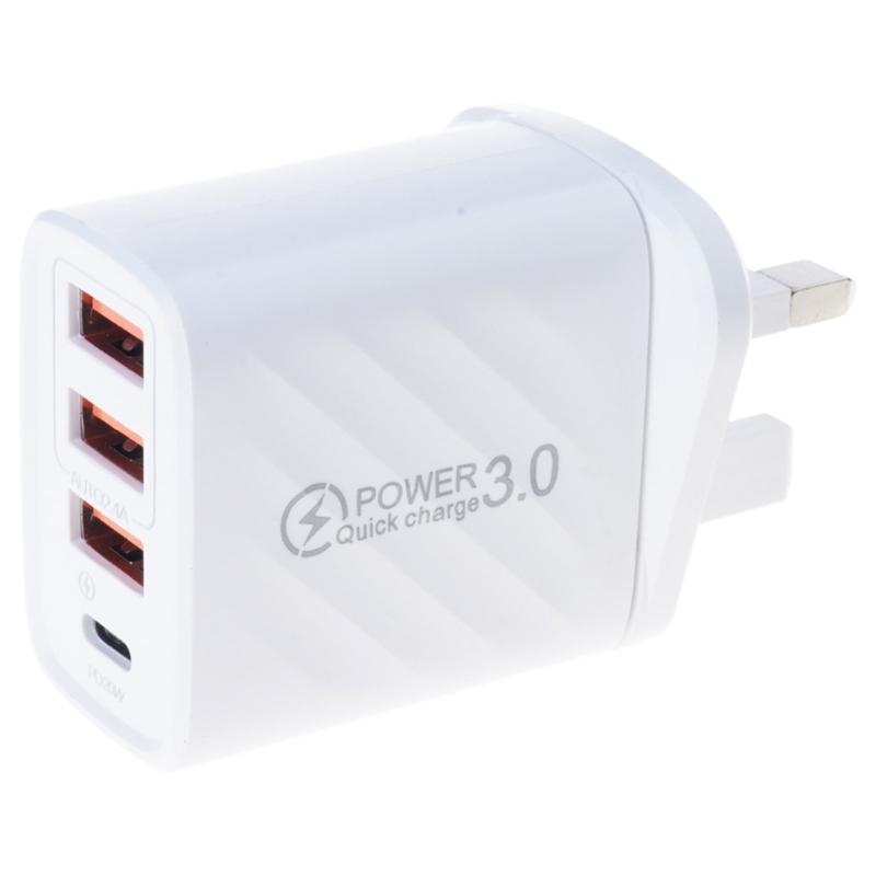 

Simultaneous 4 Device Charger Quick Charges 3.0 Technology Overheating Protective Portable Charging Block For Travel Use