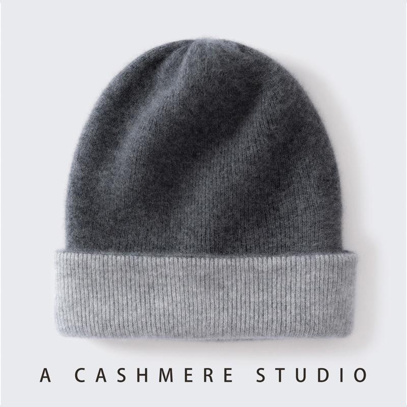 New Cashmere Hat% Pure Cashmere New Color Matching Warm Bag Head Ear Protection Knitted Hat