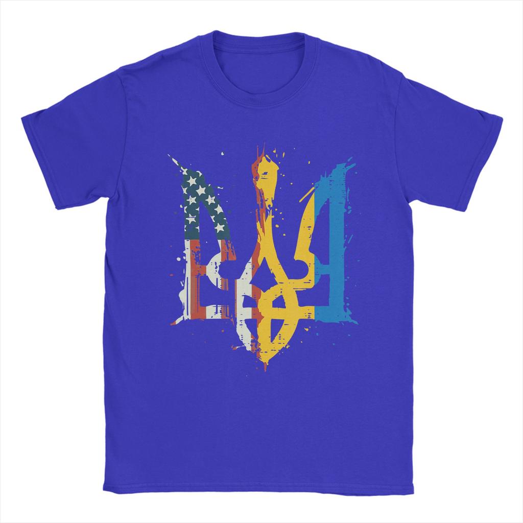Ukraine America Flag Trident Ukrainian Tryzub TShirt Beach  Hip Hop TShirts Cotton ONeck Oversize Top Tees Y2K Retro Tshirt