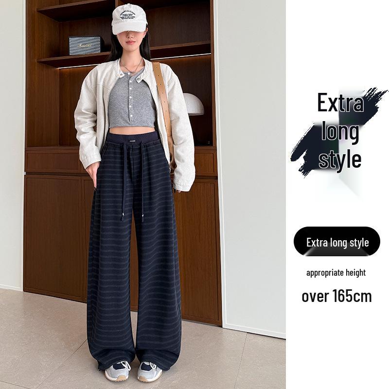 Women s High Waist Gray Striped Wide-Leg Pants - Early Spring 2026 Casual, Slimming, Relaxed Fit Extra Large