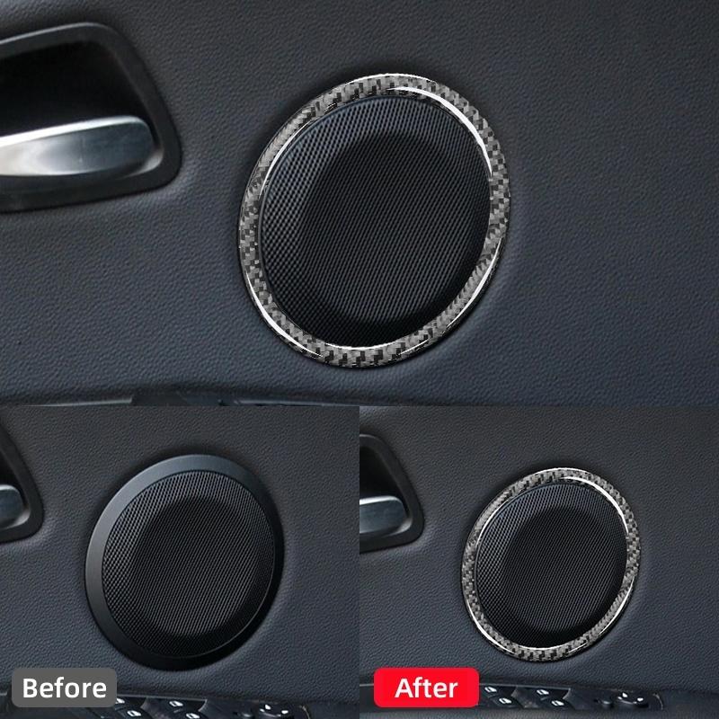 For BMW 3 Series E90 2005-2012 Car Accessories Carbon Fiber Interior Car Door Horn Decoration Ring Trim Cover Stickers