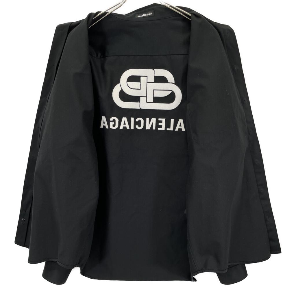 Balenciaga 2019 603106 Black Logo Double Sleeve Shirt Tops 37 blackUsed