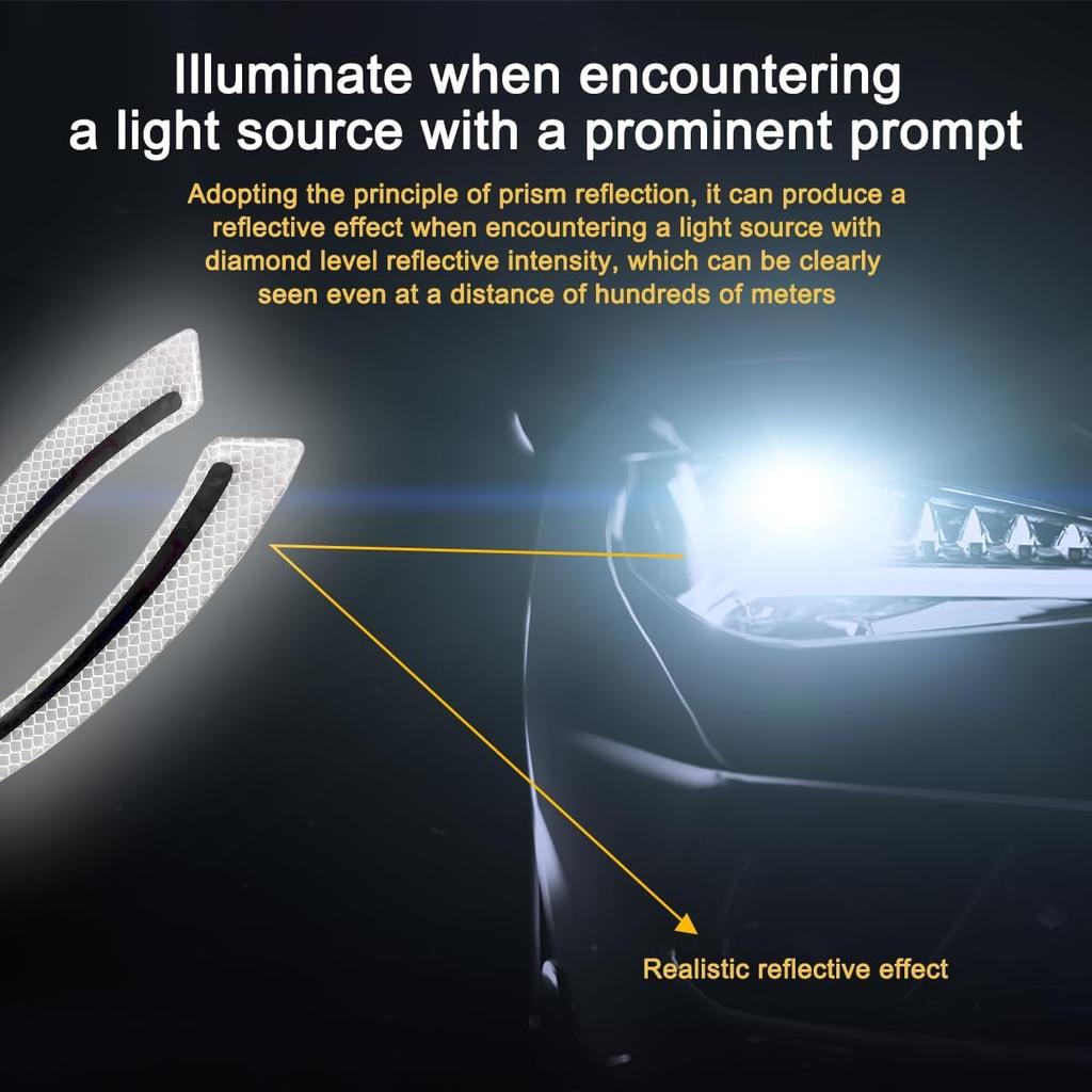 4PCS Car Wheel Eyebrow Reflective Stickers, Waterproof Anti-Scratch Auto Bumper Fender Safety Reflector Guard Strips Trim Side Marker, Vehicle