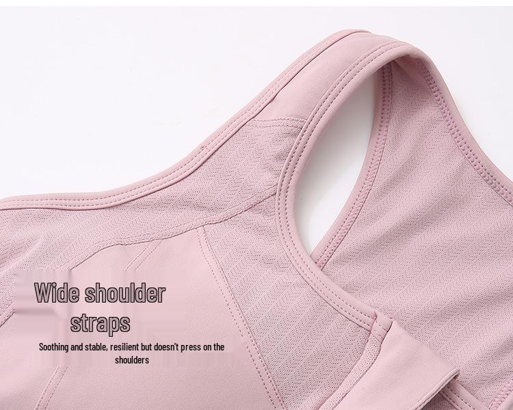Women's Shockproof Sports Bra with Front Zipper and Side Support - Minimizes Bust for Running and Yoga