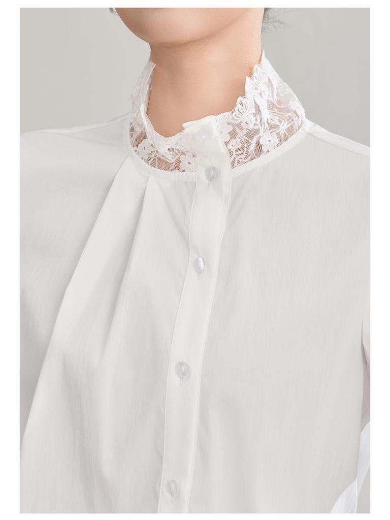 Women's Retro Lace Collar Long Sleeve High-Density Cotton Shirt - Spring New Arrival