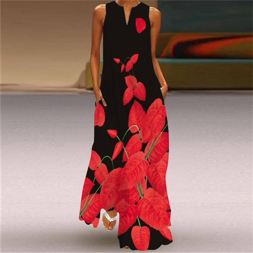 Fashion Women's Casual Summer Loose Printed Round Neck Sleeveless Dress