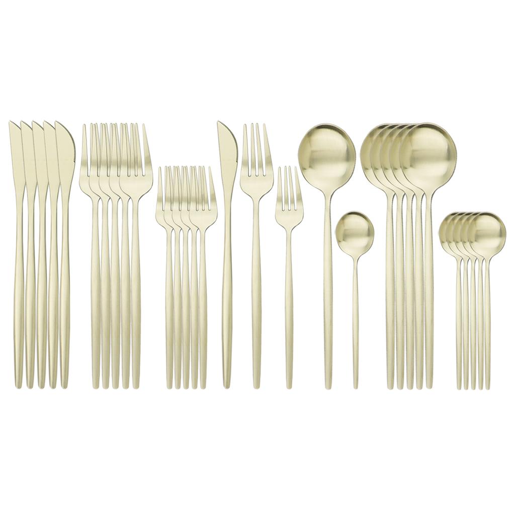 30Pcs Matte Gold Cutlery Set Stainless Steel Dinnerware Knife Dessert Fork Spoon Dinner Silverware Kitchen Party Tableware Set