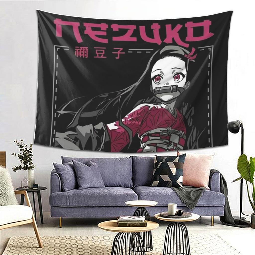 Nezuko Kimono Demon Slayer Kimetsu No Yaiba Anime Tapestry Wall Hanging Aesthetic Home Decor Tapestries for Dorm Room