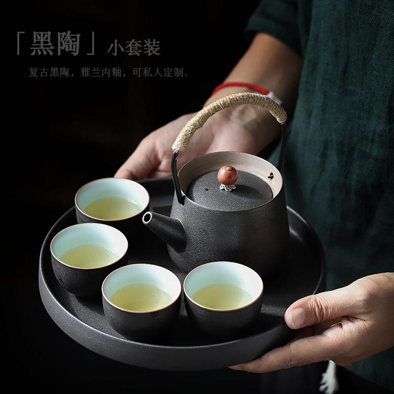 Jianying Chinese-style tea set for home use, modern living room simplicity, one pot and four cups for brewing tea, small ceramic kung fu tea set