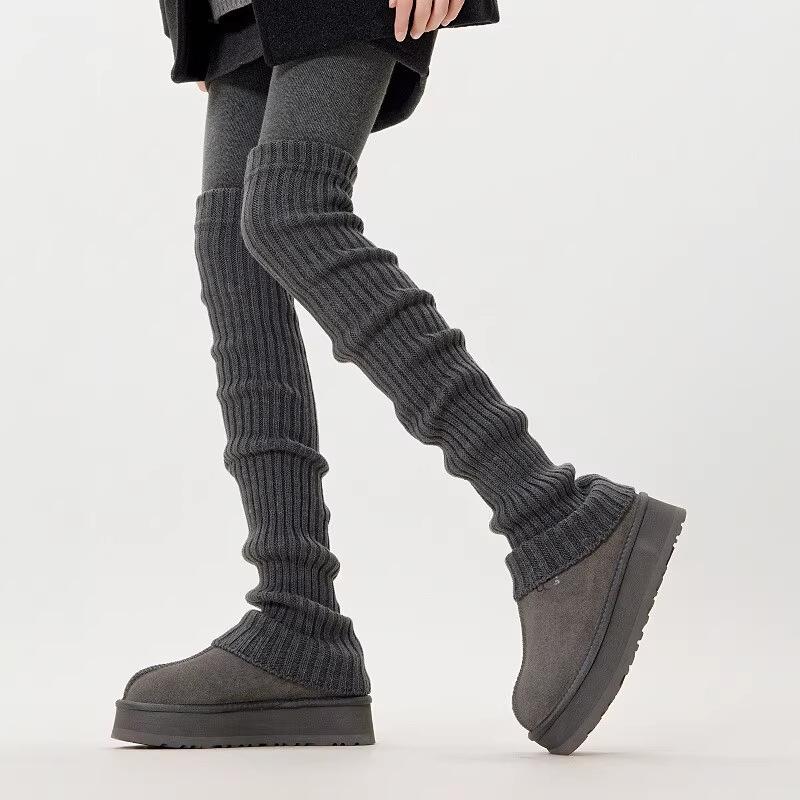 70Cm Thick Thread Vertical Knitting Knee Socks Cover, Warm And Thickened Stacking Stockings, Small Sweet Potato Popular Leg Guards And Leg Covers
