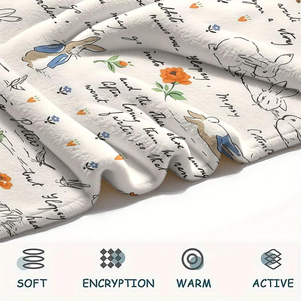 Peter Rabbit Printed Flannel Blanket, Soft Throw for Bedroom Sofa, Washable, Fan Merchandise, Great Gift.