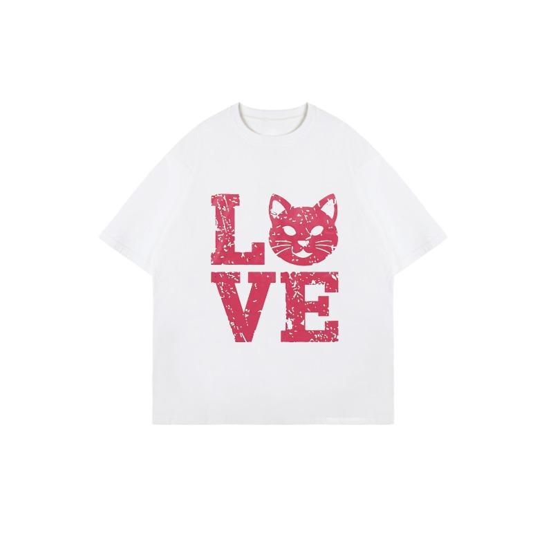 Oversized T Shirt Black Love Cat Face Print Casual Wear For Women