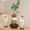 3pcs Creative Resin Stacked Stone Vase and Deer Collectible Figurine Set | Unique Christmas Gifts for Living Room, Bedroom, Office Desk, Bookshelf