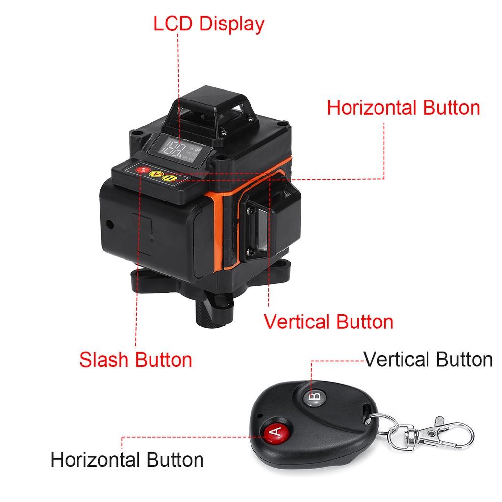 16 Lines 360° Rotary Horizontal Vertical Cross Remote Green Light LED Display Auto Self Leveling 4D Measure Laser Level