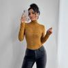 Spring Women's Lace Long Sleeve Stretch High Neck T-Shirt