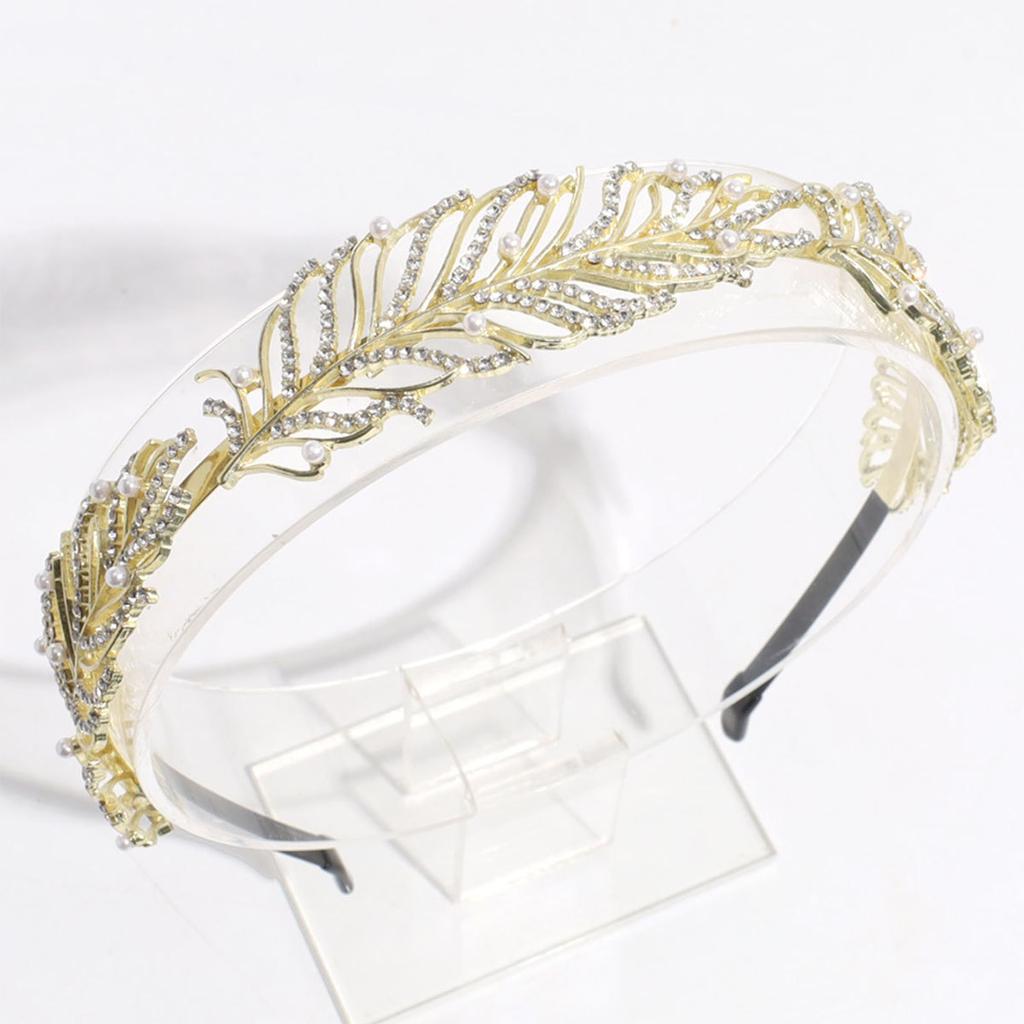 Feather Shape Rhinestone Headband for Traveling Taking Photo Girl Baroque Style Hair Hoop Wedding Party Bride Hairband