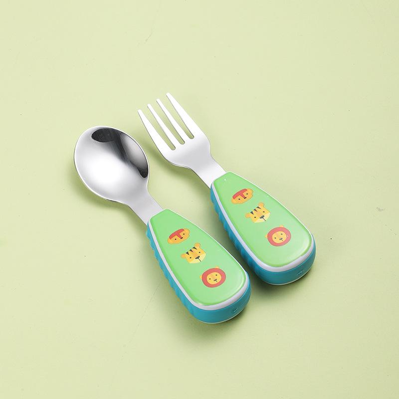 304 Stainless Steel Kids' Cartoon Cutlery Set - Short Handle Spoon & Fork for Baby Training
