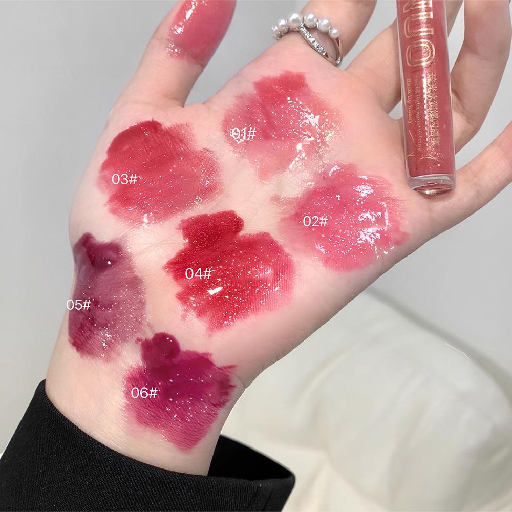 SHAQINUO 6 Colors Moisturizing Exploding Lip Gloss Long Lasting Lip Makeup Crushed Sparkling Watery Mirror Lip Glaze