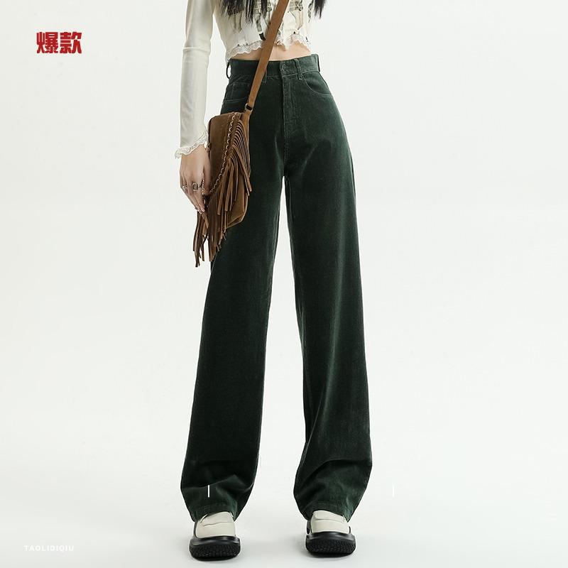 Vintage Cordhose mit weitem Bein, lässige Hose für Damen, koreanische Spice Girls, hohe Taille, Skinny-Bedeckung, gerade, Bodenwischhose