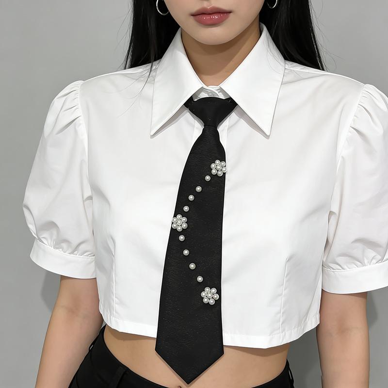 Pre Tied Black Fashion Neckties With Faux Pearl Rhinestone Decor Perfect For Party Wedding Daily Wear Special Events
