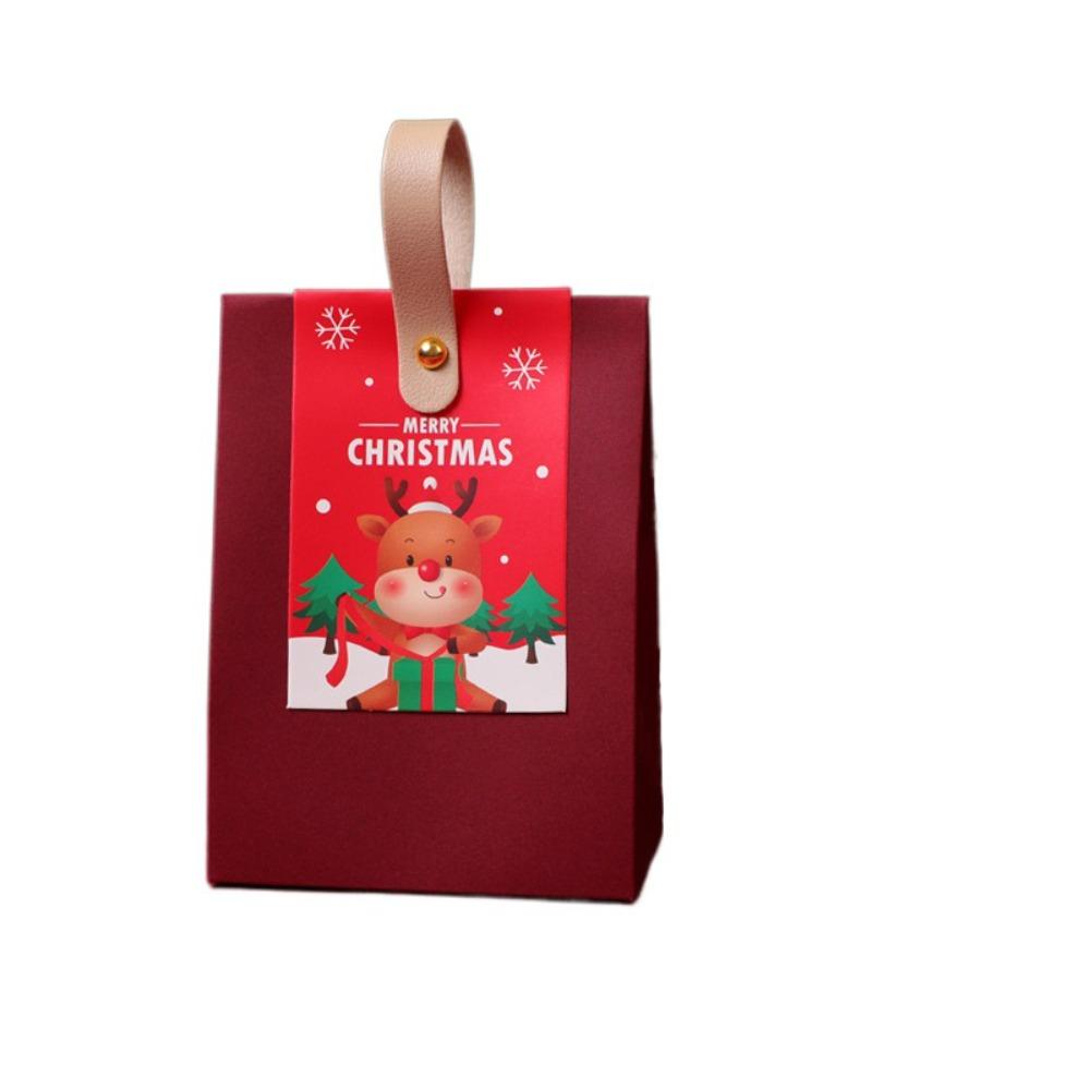 10Pcs Paper Christmas Gifts Bag Red Christmas Candy Gift Box Simple Gifts Wrap Handbag  Children