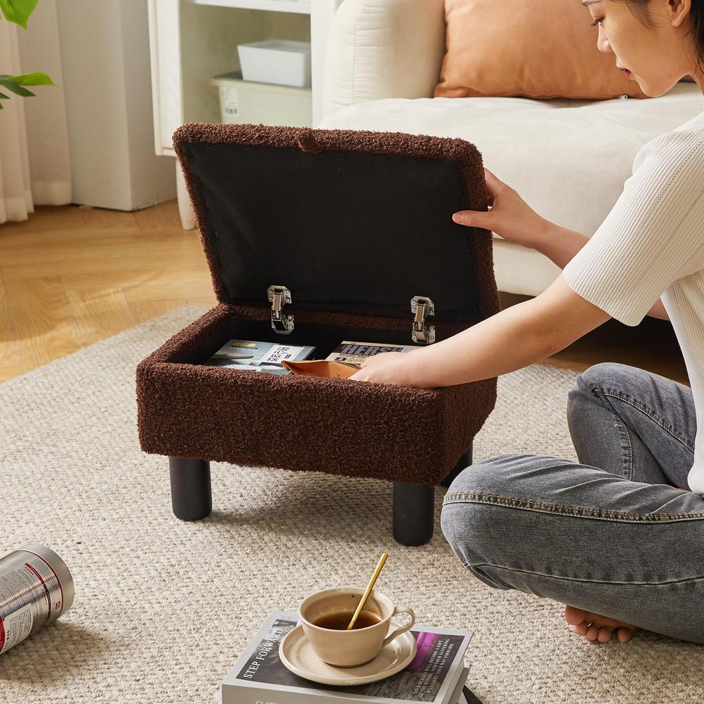 Aibiju Puf de Almacenamiento con Madera Maciza Hecho de Teddy Bisagras de Seguridad Adecuado para Sala de Estar y Patas de Silla/Escritorio Teddy, Terciopelo, Reposapiés de Alto Rebote,