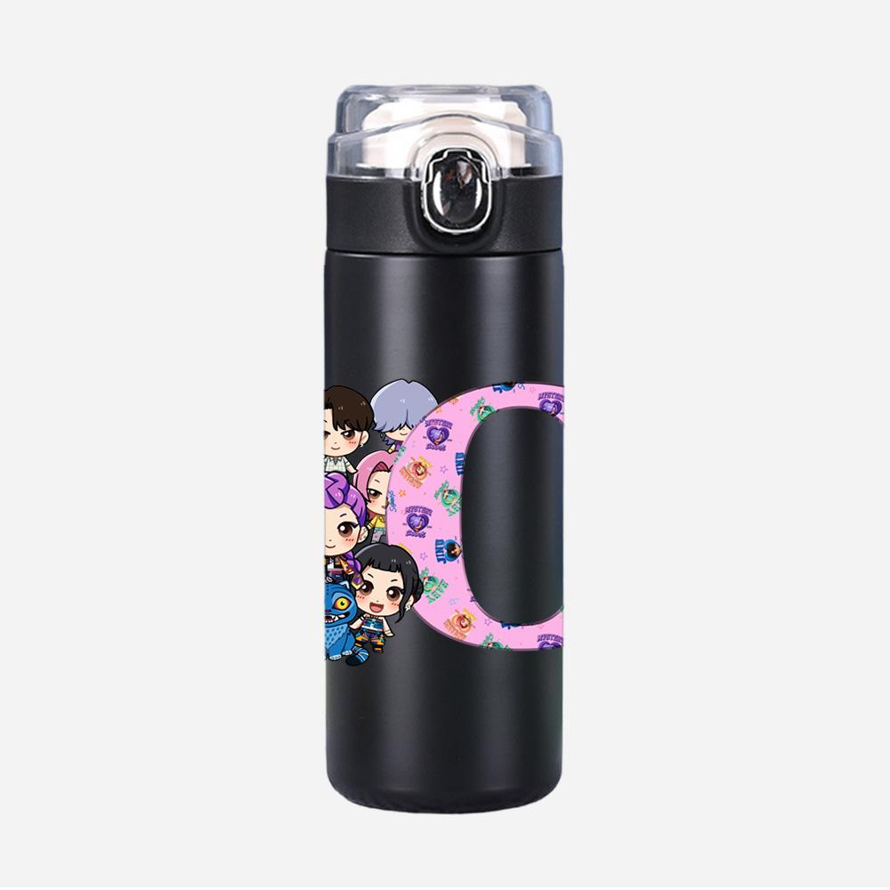 26 English Letter K-Pop Demon Hunters Printed 400Ml Water Bottle Thermos Cup Portable Stainless Steel Leak Proof Camping Water Cup Kid Gifts