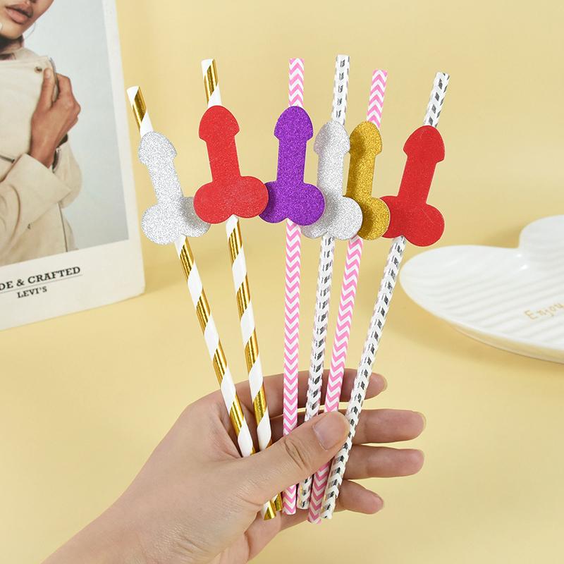 6/12pcs Bachelorette Party Penis Paper Straws Hen Night Party Adult Birthday Supplies Team Bride to be Wedding Decoration Favors