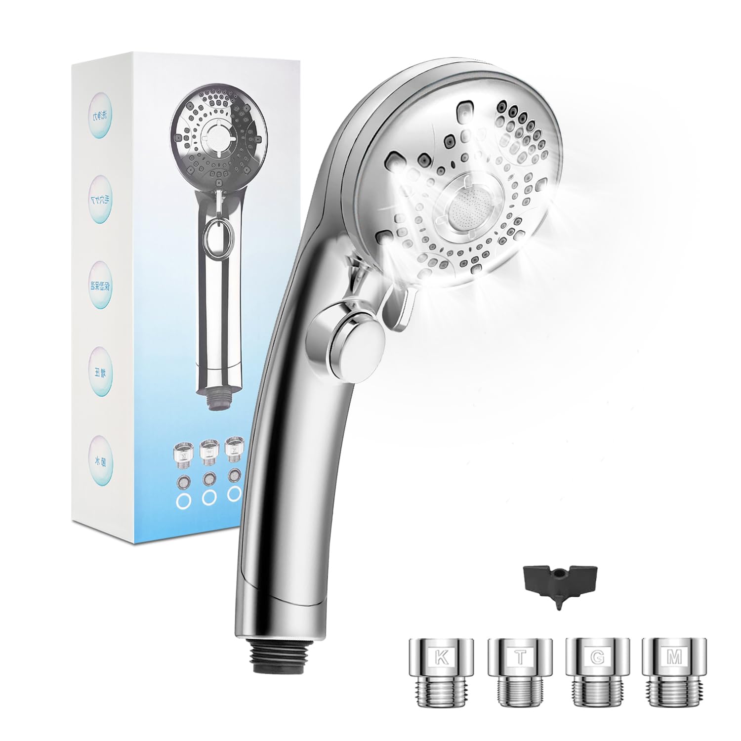 

Душевая лейка с микро-нано пузырьками [6 уровней потока воды, ультратонкие пузырьки проникают глубоко в кожу] с 4 переходниками (Серебряный)