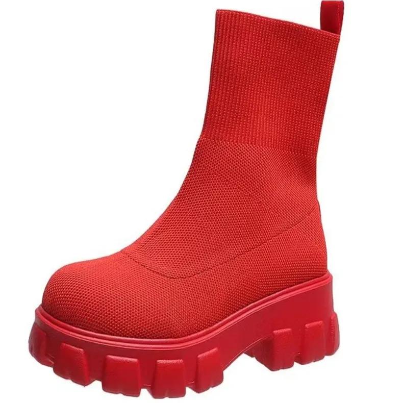 2024 Hot Autumn New Breathable Candy Color Thick Soled Female Ankle Boots Big Size 35-43 Women Shoes