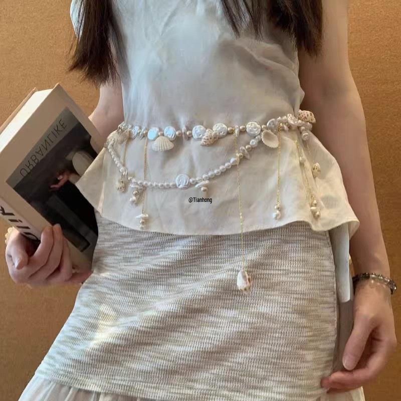 Pearl Seashell Tassel Waist Chain - Women's Beach Vacation Belt Accessory