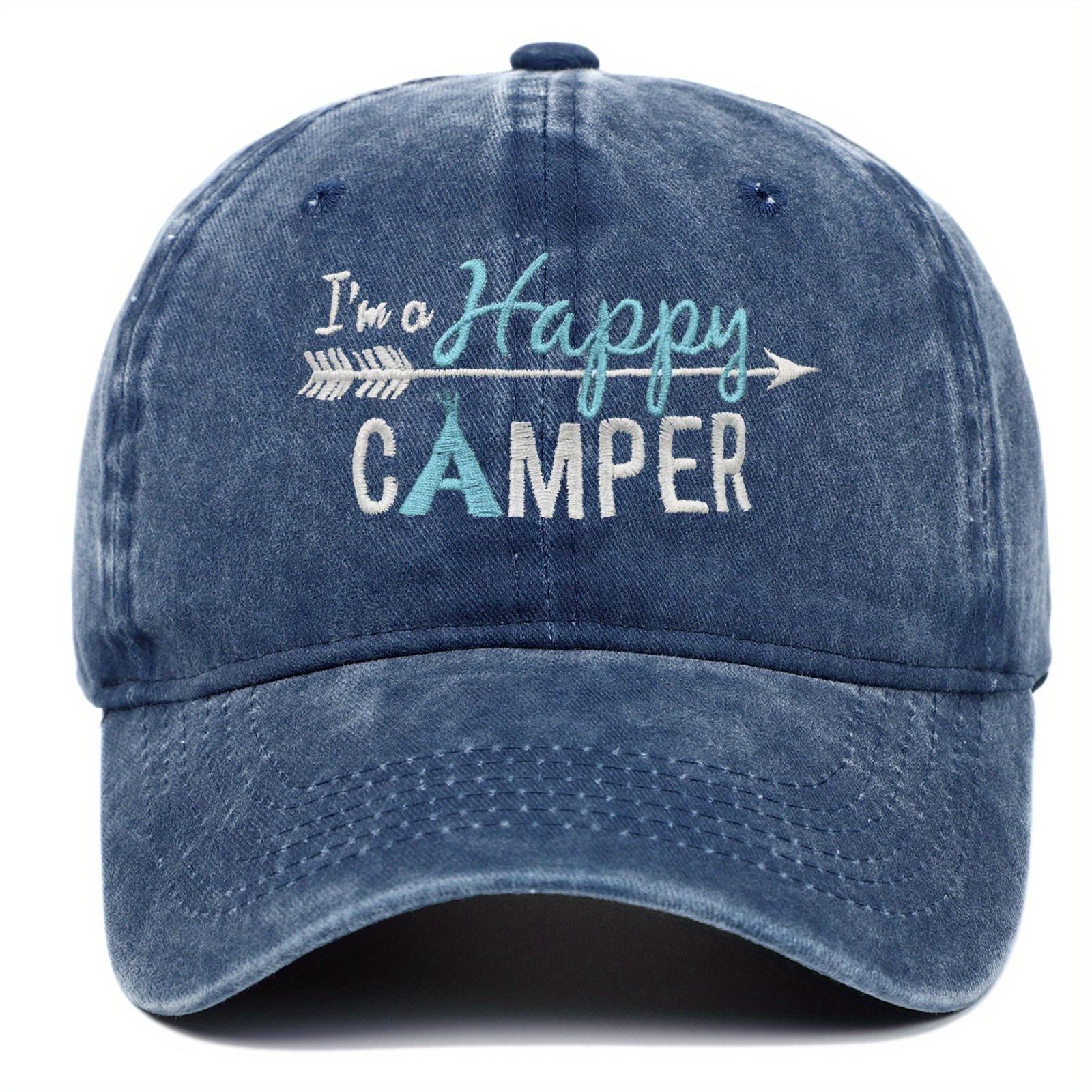 [I m Happy CAMPER Baseball Cap] Breathable Lightweight Polyester Baseball Cap - I m Happy CAMPER Embroidered Adjustable Hat for Outdoor Sports, Fashio темно-синий