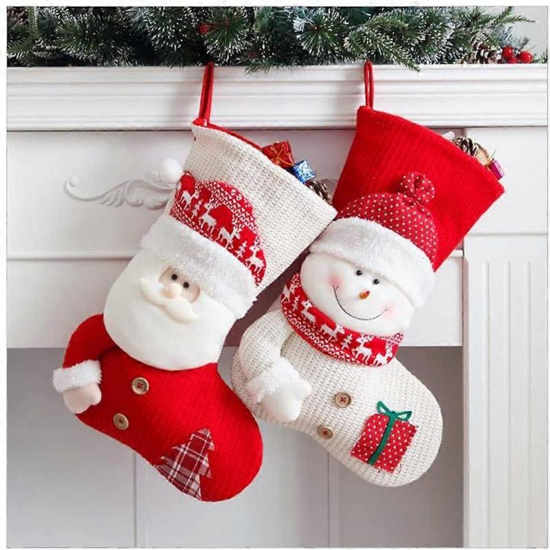 Christmas Stocking Plush Christmas Hanging Stocking Santa Snowman Holder Christmas Tree Hanging Socks for Christmas Party Decor (B)