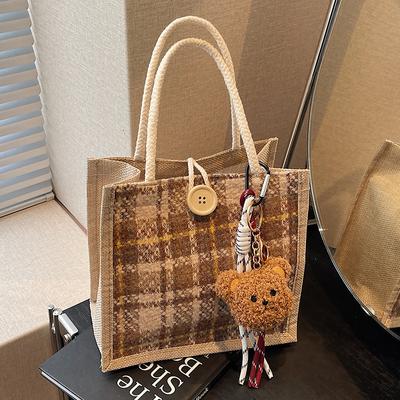 Portable Linen Bag for Work for Women Fashion Canvas Bag for Women Ins Fashionable Versatile One Shoulder Handbag