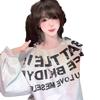American retro sweet hottie letter print slanted shoulder sweater women's spring and autumn loose lazy wind off the shoulder